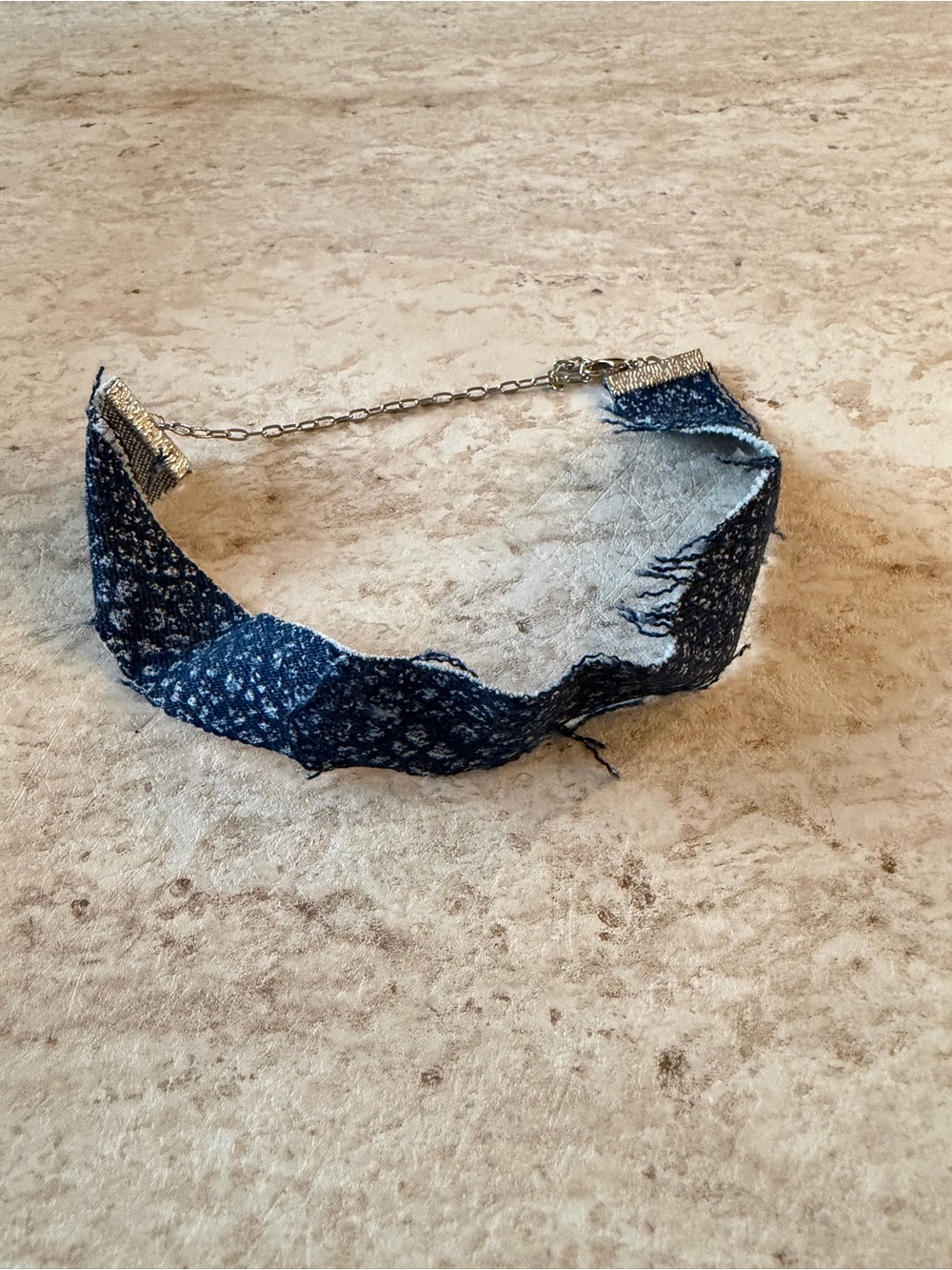 Blue Patterned Fabric Choker Necklace